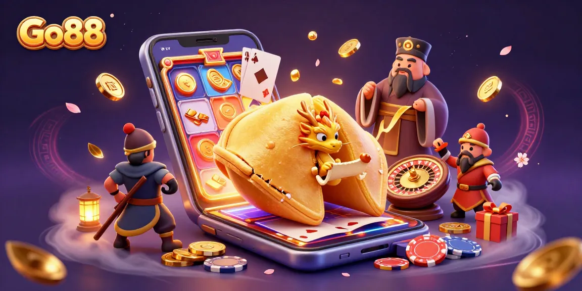 Experience thrilling casino actions with Go88 featuring vibrant games, a wise dragon, and golden elements.