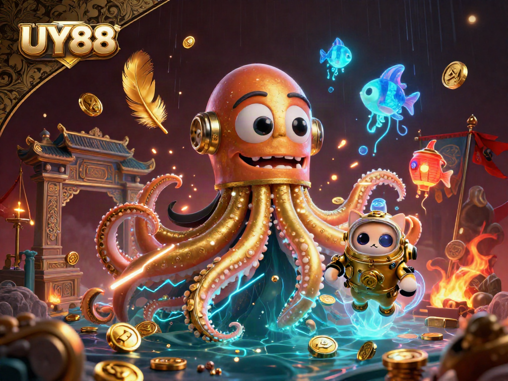 Experience the thrill of UY88 with immersive gaming elements amidst a vibrant ocean scene.
