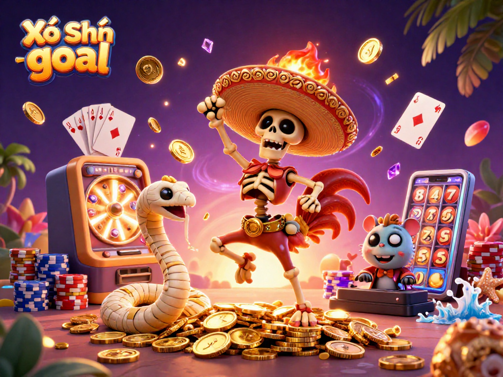 Engage in thrilling Xổ Số goal excitement with dynamic characters amidst sparkling lottery elements.