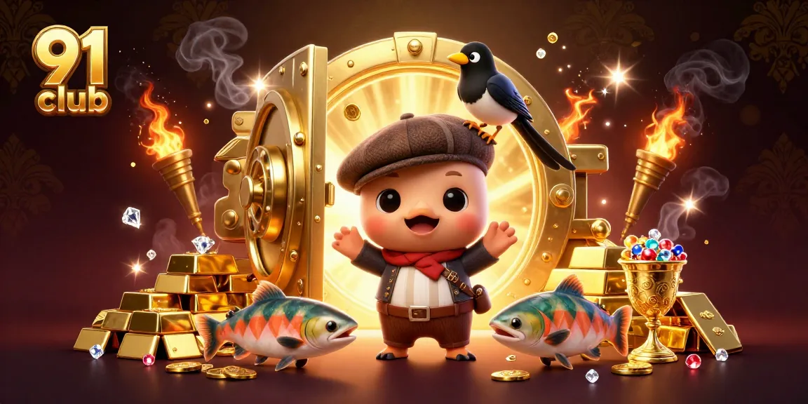 Join the excitement at 91 club with playful characters and dazzling treasures in a vibrant casino setting.