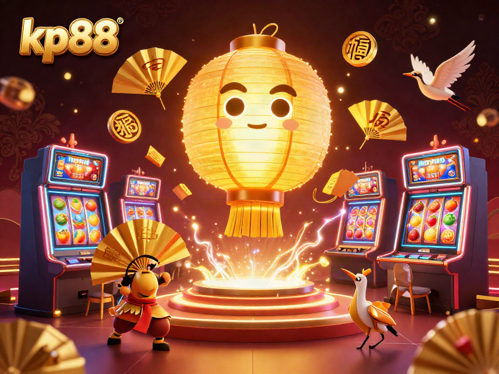 Experience the thrilling energy of kp88 with vivid scenes of slot machines and dynamic casino spirit.