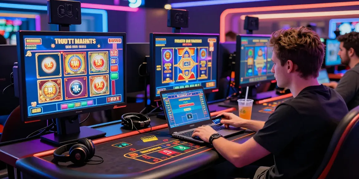 Engaging scene showcasing a player using credit card casinos UK for online gaming with vibrant graphics and modern setup.