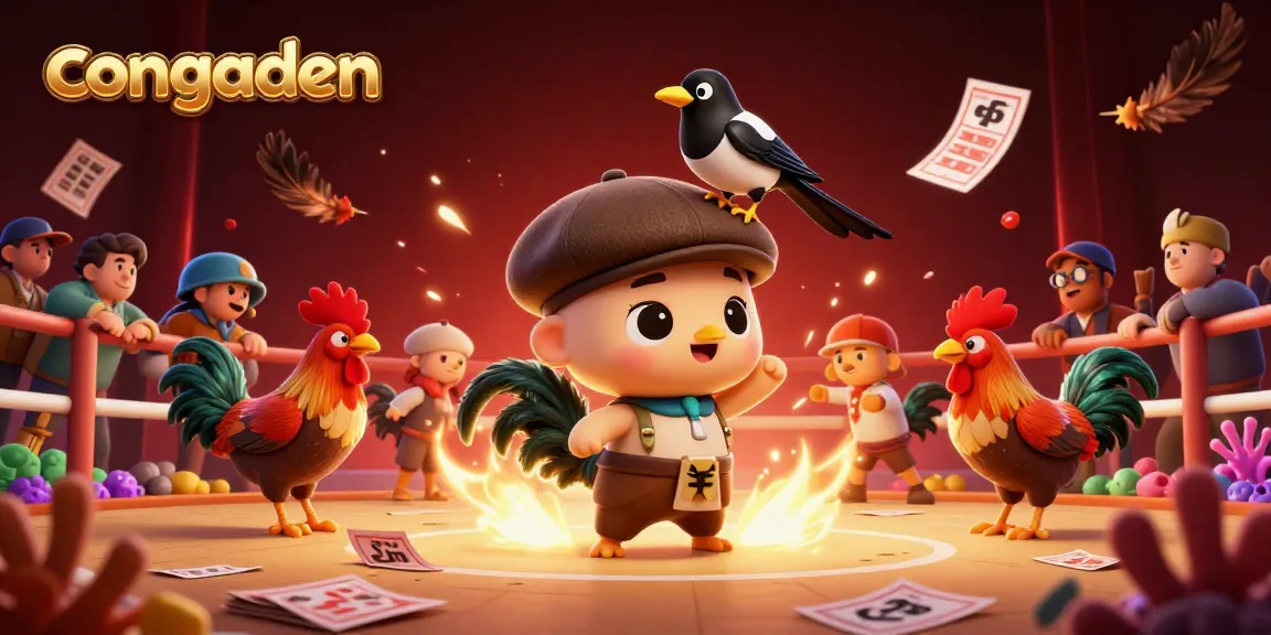 Experience the thrill of cockfighting with Congaden in this vibrant scene featuring animated characters and action elements.