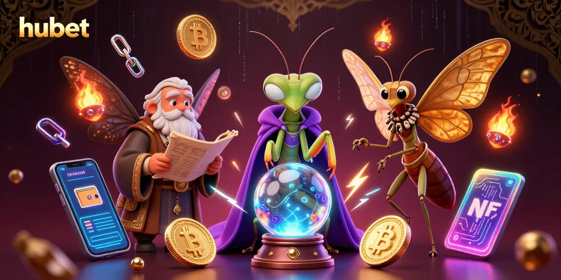 Bet at hubet with a vibrant illustration of a fortune teller and librarian amidst casino-themed elements.