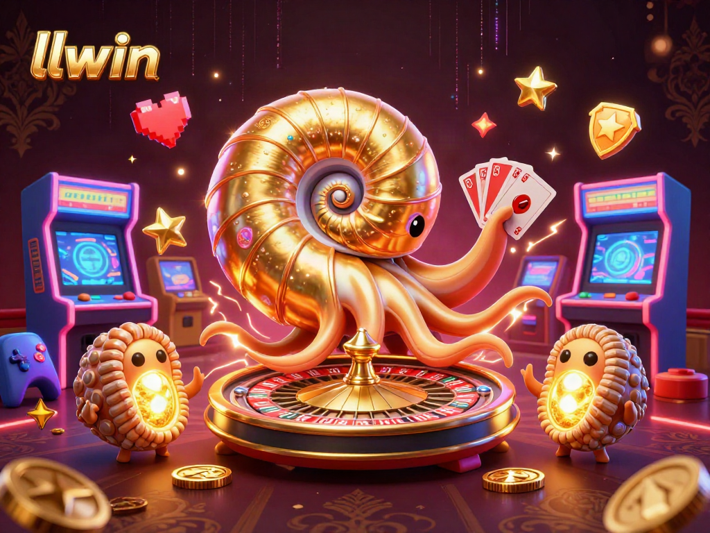 Engage with llwin's vibrant casino illustration showcasing 3D characters and dynamic gaming elements.