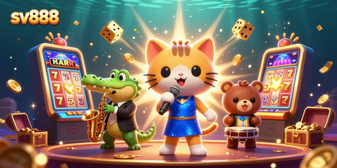 Spin the slots with sv888's vibrant casino scene featuring energetic characters and dynamic jackpots.