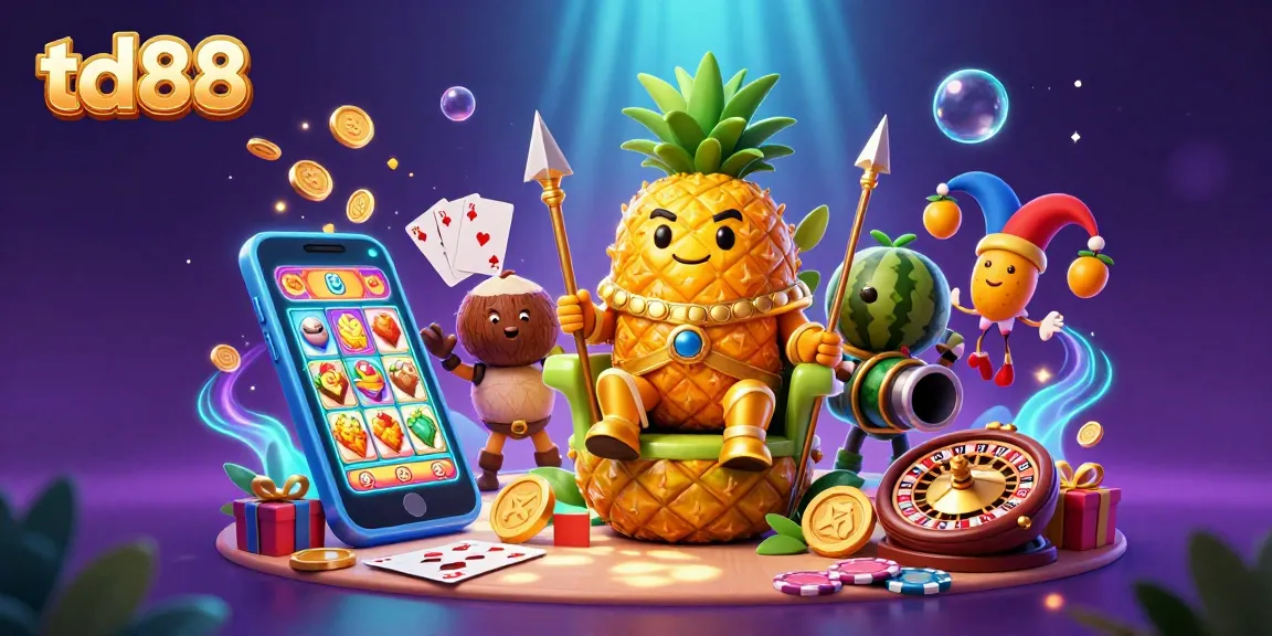 Engage in thrilling gameplay with td88's vibrant 3D illustration of casino adventures, featuring a golden king and lively characters.