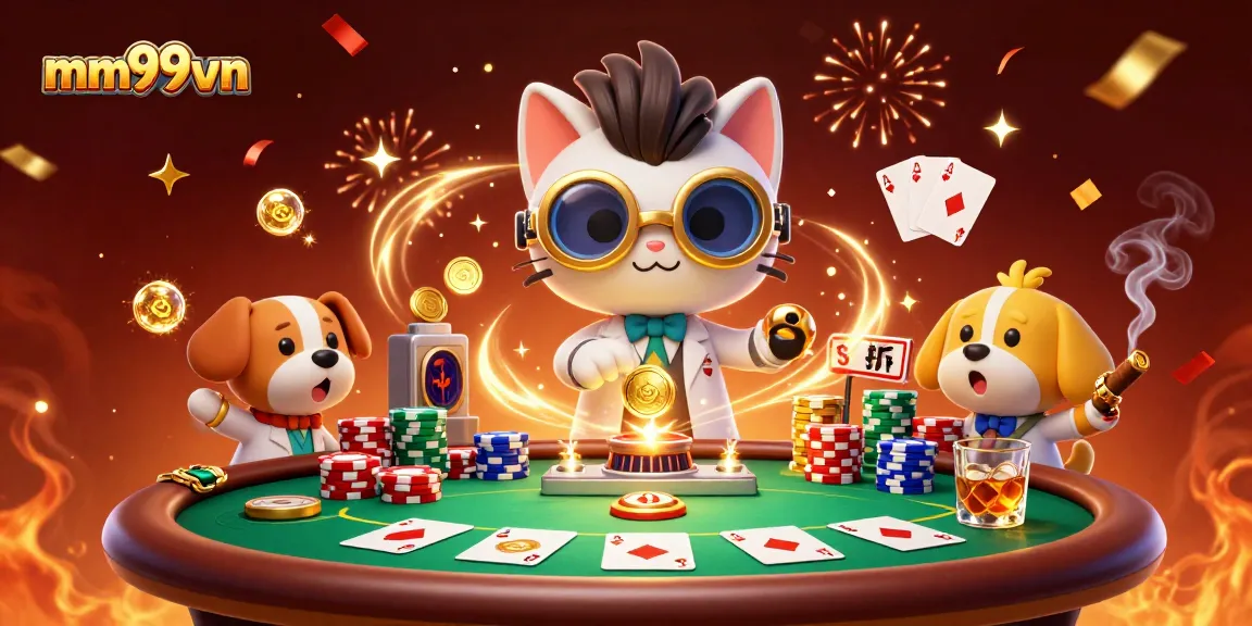 Engage in thrilling gameplay with mm99vn’s cartoon magic in an electrifying casino scene.