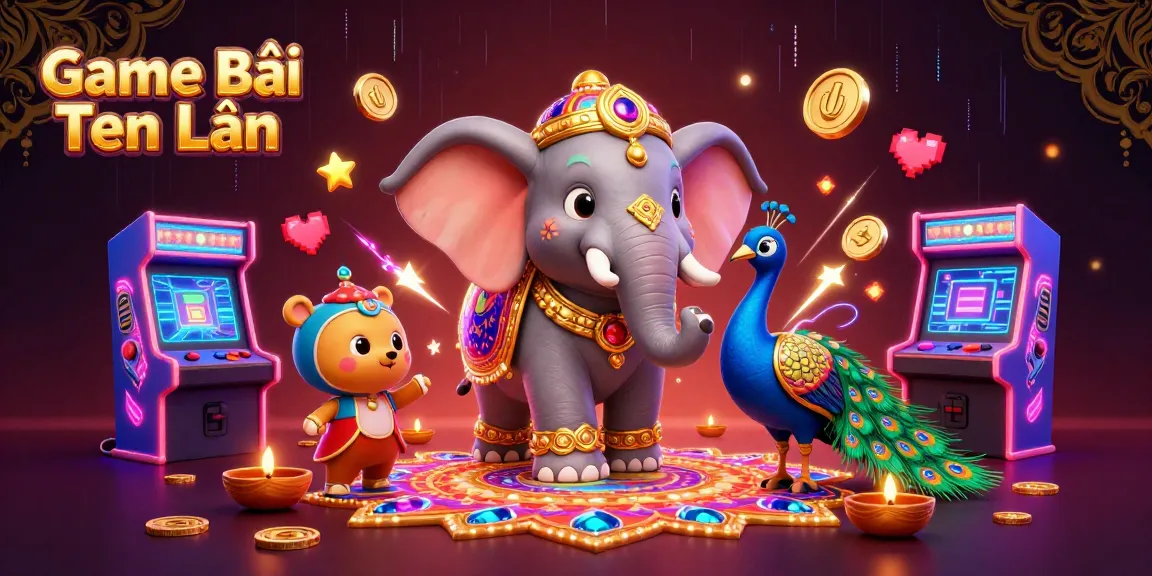 Engage in the vibrant action of Game Bài Tiến Lên with a rich, colorful 3D casino-inspired illustration.