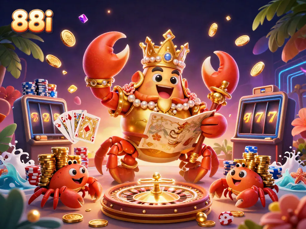 Bet big with 88i at the vibrant online casino, celebrating wins with golden treasures and game excitement.