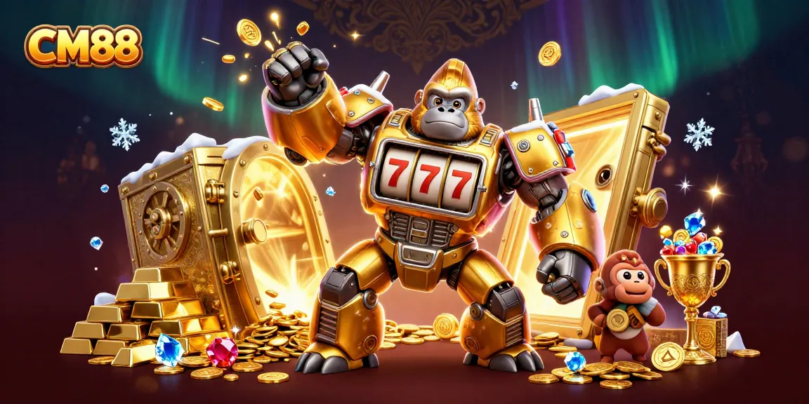 Engage with CM88 as the golden gorilla mech bursts coins in a dynamic casino adventure.