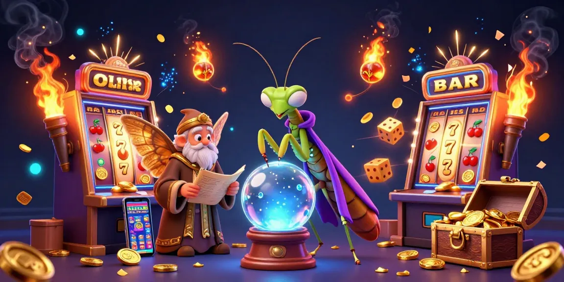 Engage with the world of online casino through a mystical 3D illustration featuring a fortune teller and vibrant game elements.