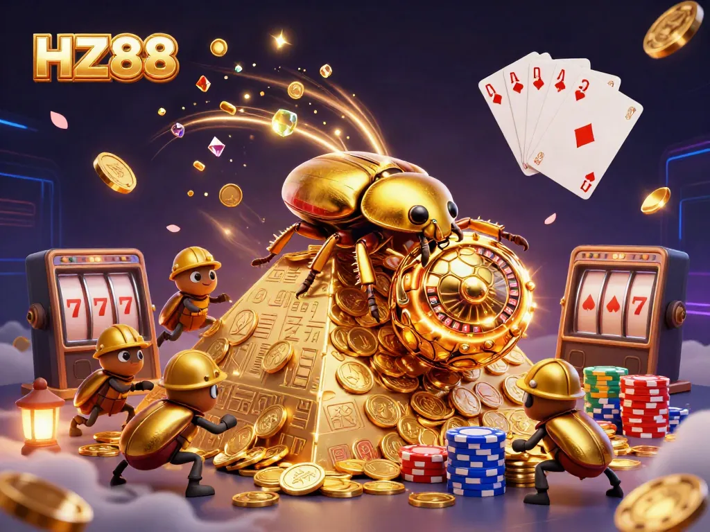 Engage with HZ88's casino excitement featuring golden beetles and dynamic gaming elements.