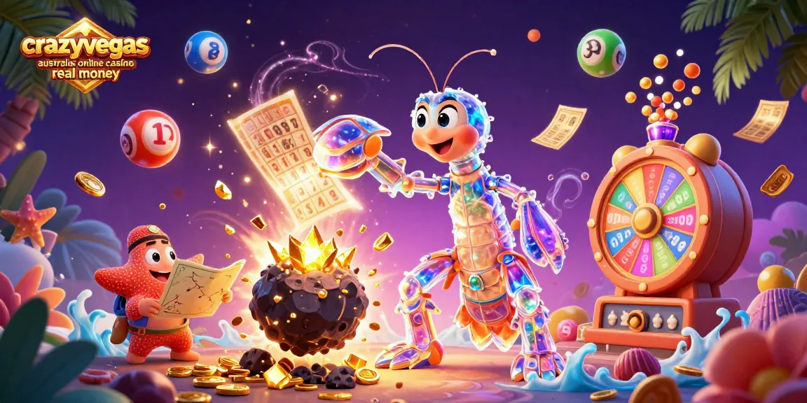 Engaging scene showcasing crazyvegas australia online casino real money with a galactic mantis shrimp and a starfish.