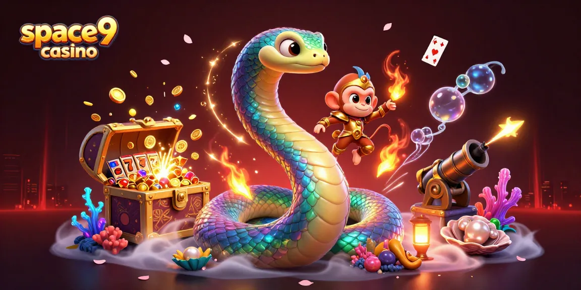 Experience the thrill of Space9 Casino with vibrant gaming elements amidst radiant characters.