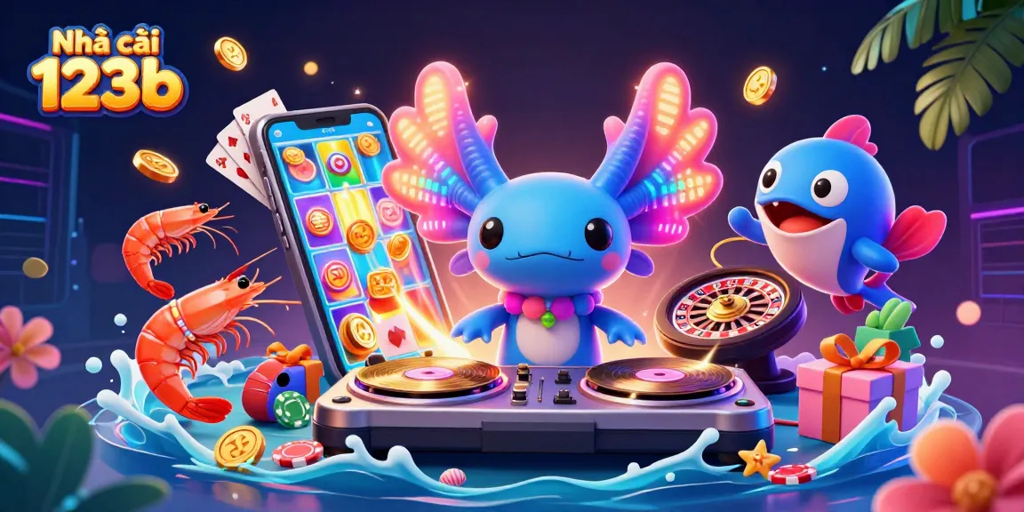 Engage with Nhà cái 123b's vibrant casino experience featuring neon characters and exciting games.