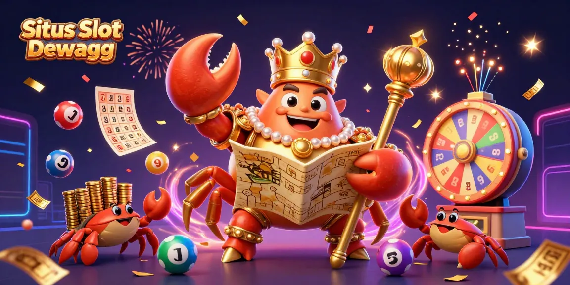 Situs Slot Gacor Dewagg offers a vibrant casino experience featuring a golden crab emperor and dynamic gaming elements.