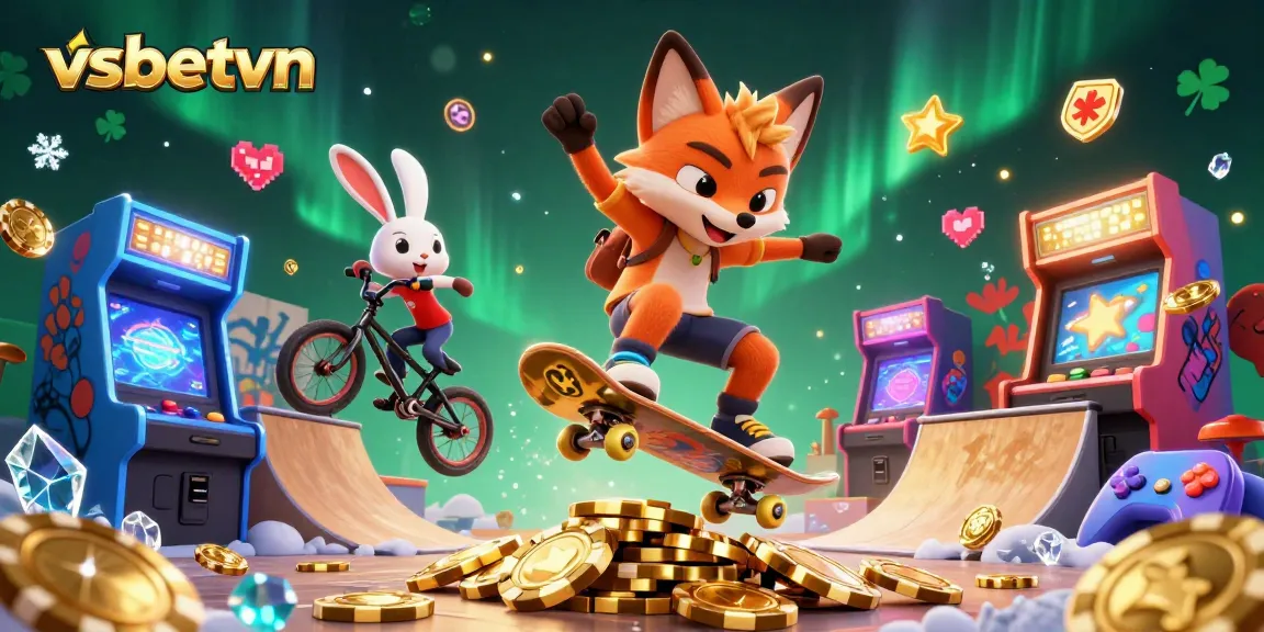 Experience thrilling fun with vsbetvn, featuring a fox and rabbit in an exciting casino scene.