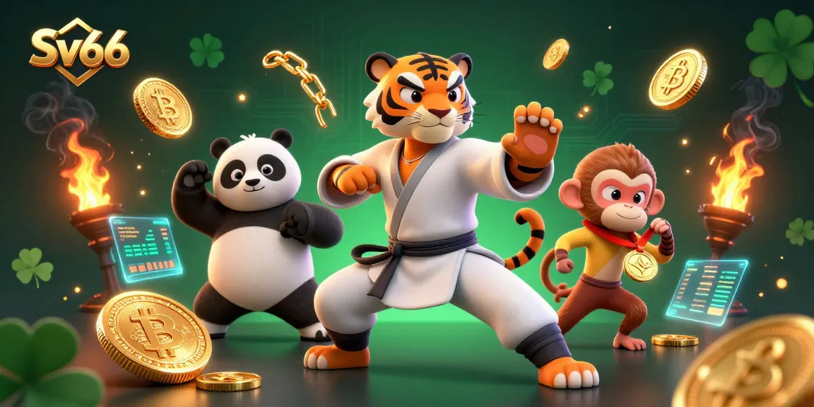 Engage with Sv66's features through a lively 3D scene showcasing unique gaming elements and characters.