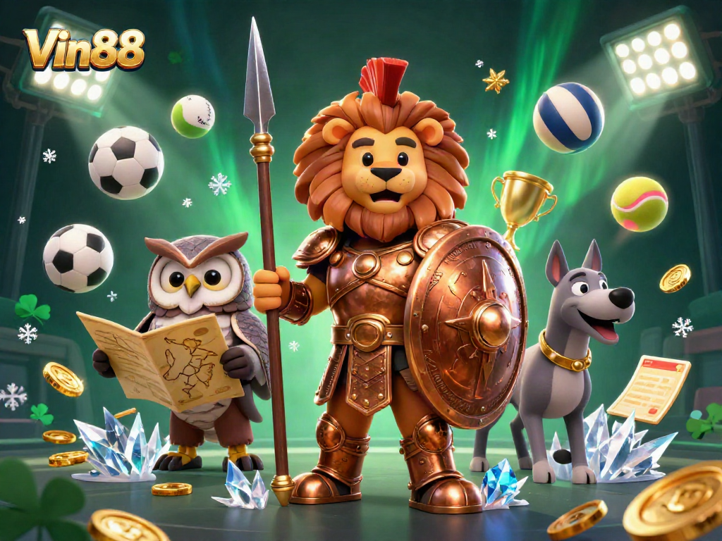 Experience thrilling sports betting action with Vin88 in a vibrant and detailed 3D casino illustration.
