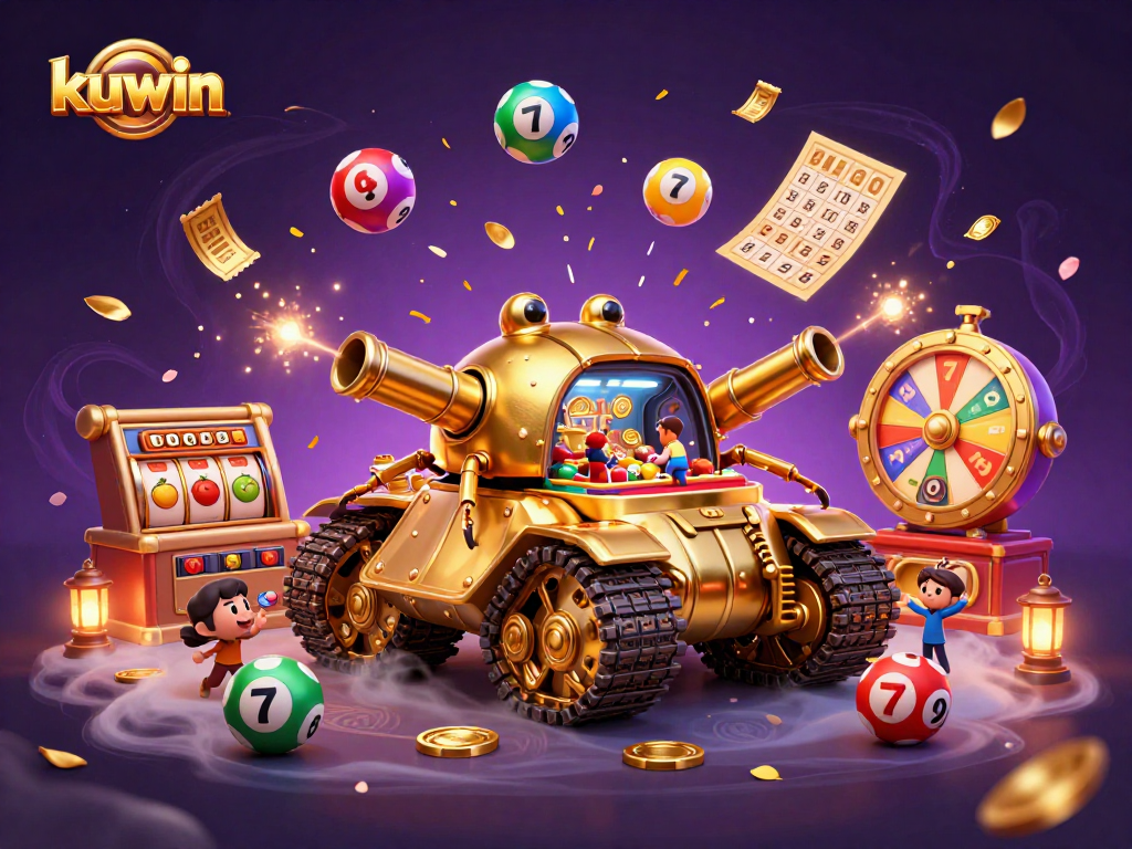 Kuwin's vibrant casino experience showcasing a golden beetle tank with dynamic game elements and lively atmosphere.