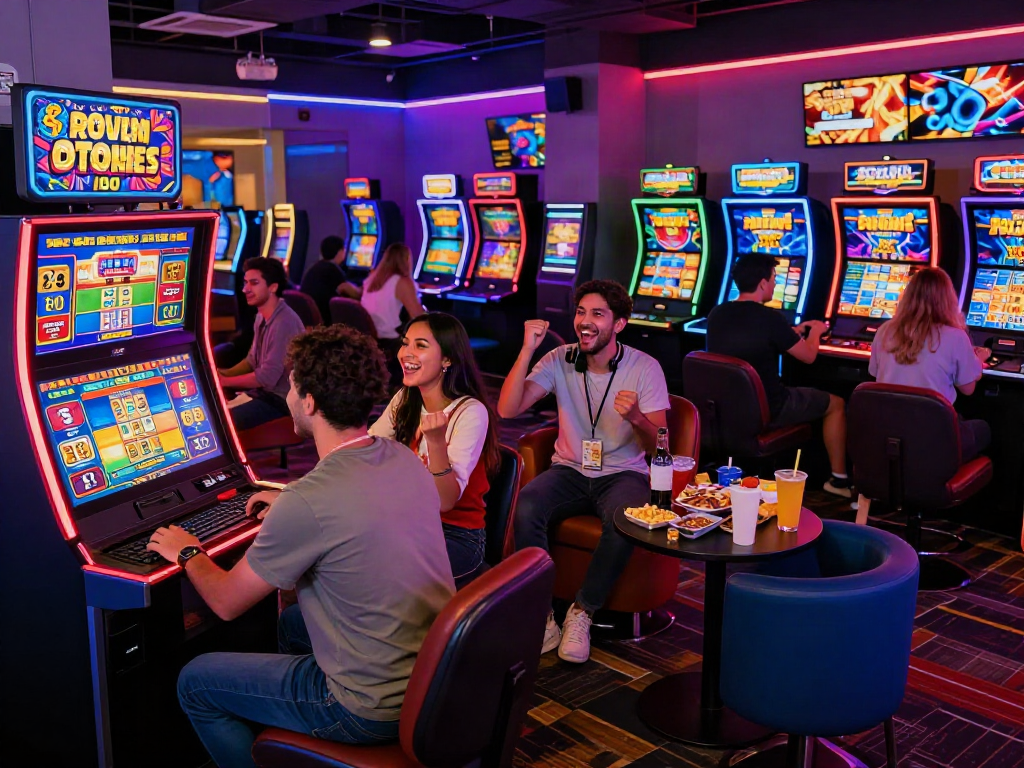 Enjoying the thrilling slot88 gaming experience with friends in a vibrant lounge setting.