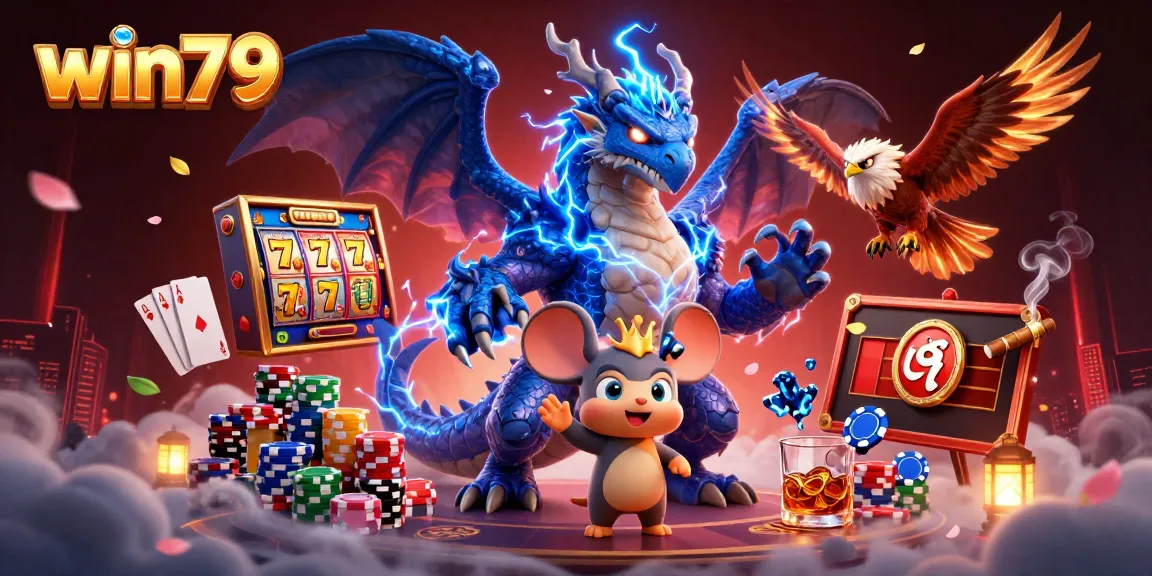 win79 slot reels with dynamic characters, showcasing a vibrant casino experience