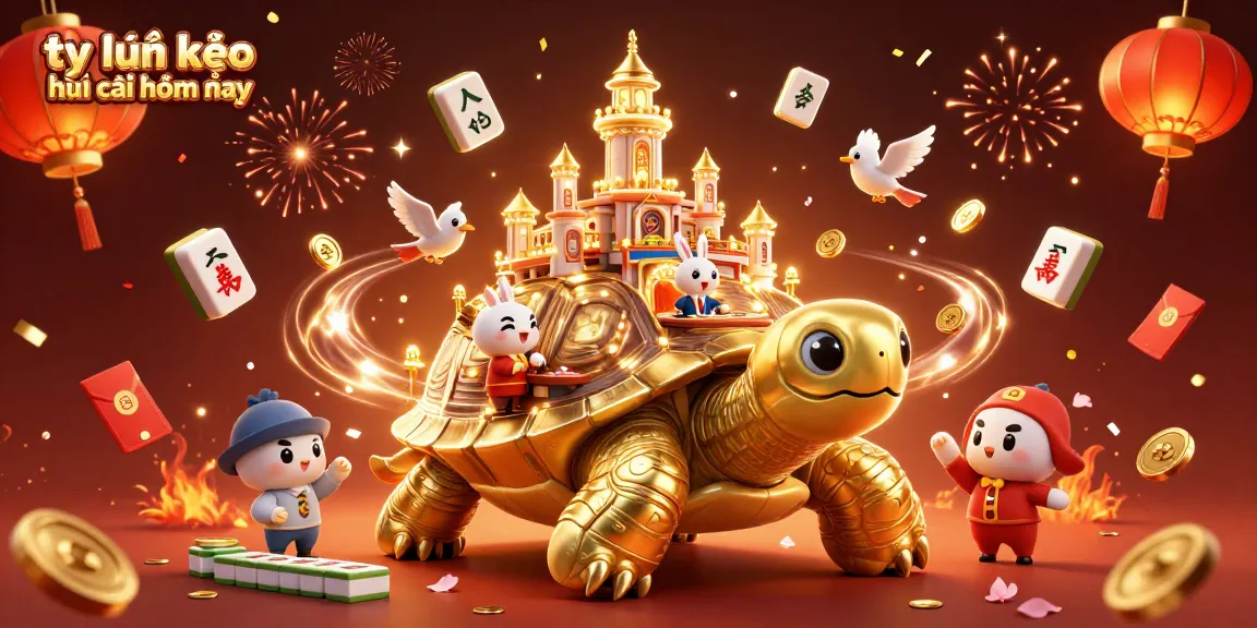 Tỷ lệ kèo nhà cái hôm nay displayed in a vibrant 3D casino scene with flying coins and lanterns.