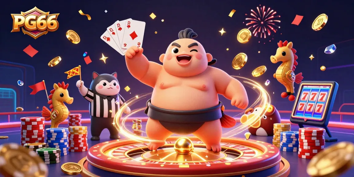 Experience the excitement of PG66 with a dynamic underwater casino scene featuring vibrant characters and rich gambling elements.