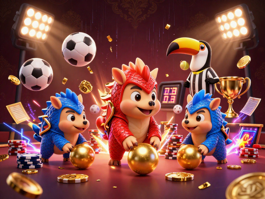 Experience vibrant gaming action with iwin's dynamic pangolin showdown amidst golden chips and sports elements.
