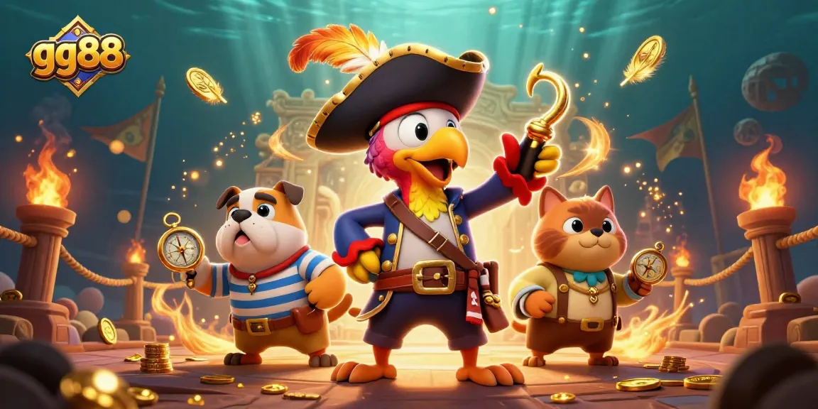 Experience thrilling dynamics at gg88 with pirates and treasure in a rich casino-themed illustration.