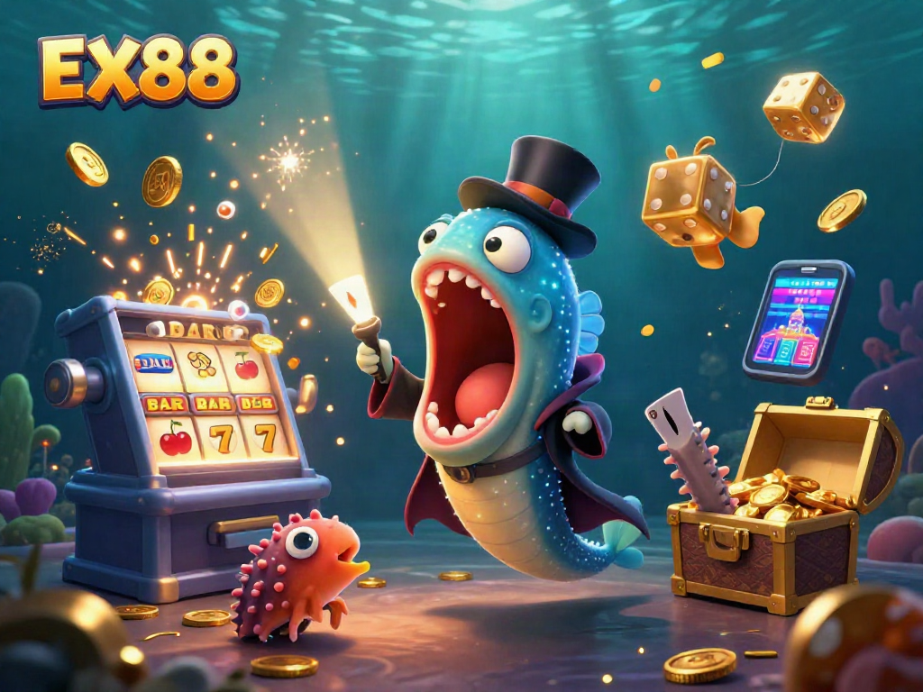 Enter the world of EX88 with a magical casino scene featuring an eel and anglerfish!