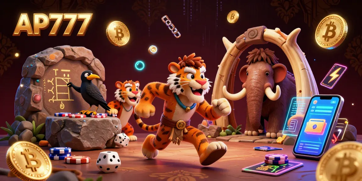 Experience the excitement of AP777 casino as the caveman and sabertooth tiger spin dice with crypto flair.