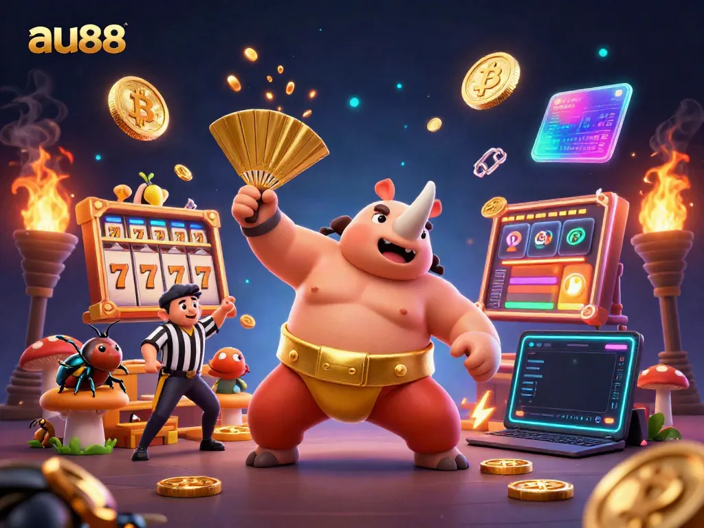 Experience the excitement of au88 with a vibrant 3D casino illustration featuring a beetle champion.