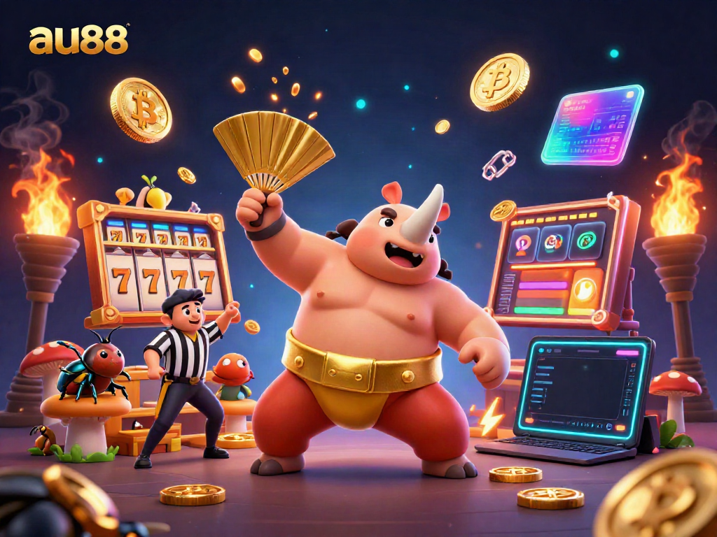 Experience the excitement of au88 with a vibrant 3D casino illustration featuring a beetle champion.