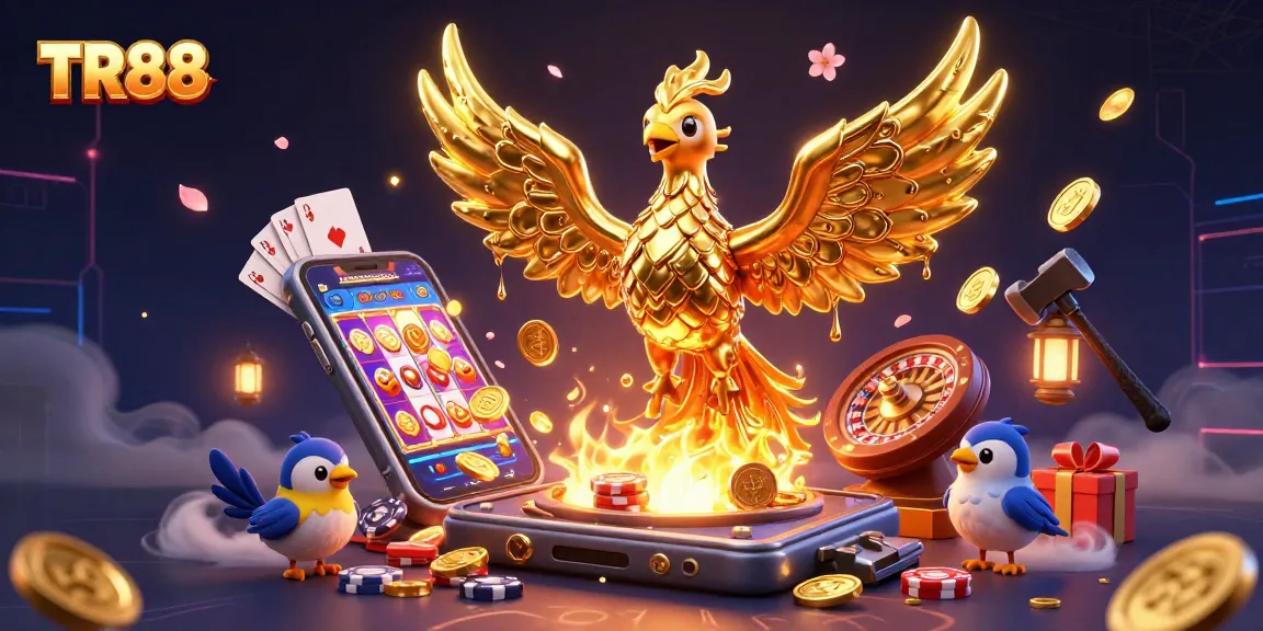 TR88 offers an engaging casino experience with vibrant games, golden coins, and an interactive scene.