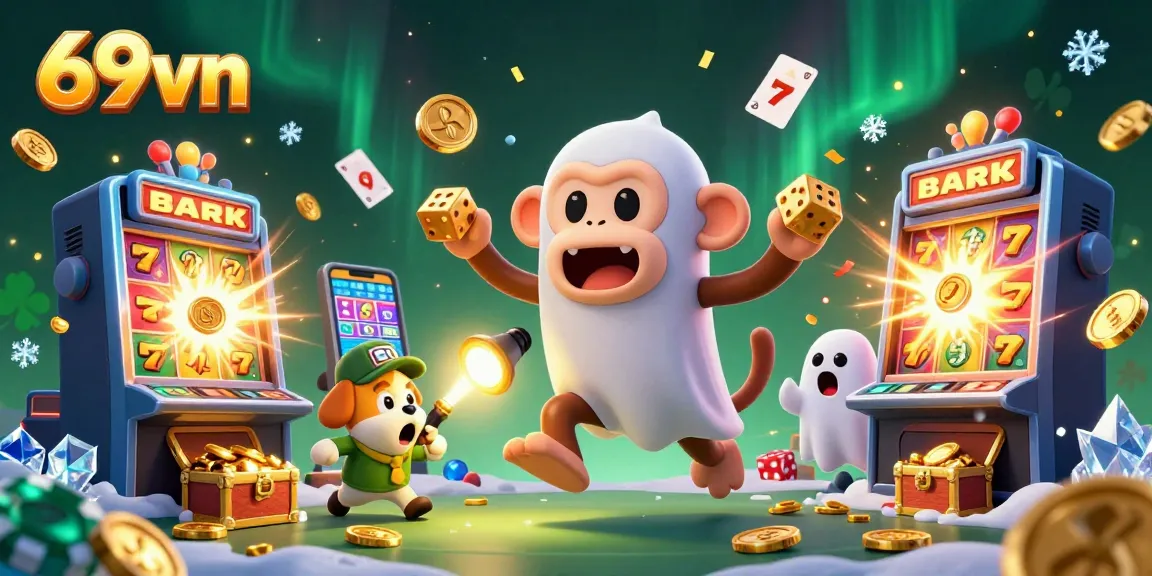 Experience the thrilling 69vn casino game scene with mischievous characters and explosive jackpot elements.
