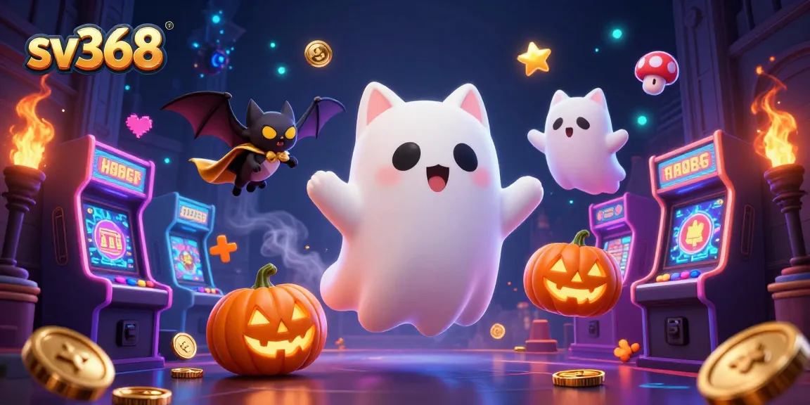 sv368 engages players with lively ghost cat and bat in a haunted casino adventure.