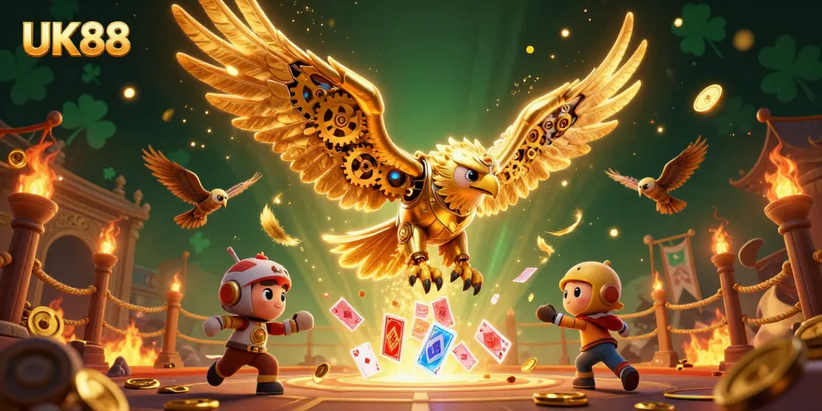 Experience exhilarating gameplay at UK88 with a dynamic 3D illustration showcasing casino flair and excitement.