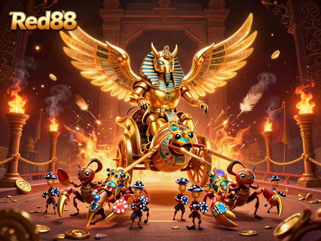 Experience dynamic casino action with Red88's unique golden scarab beetle theme illustrating thrilling betting.
