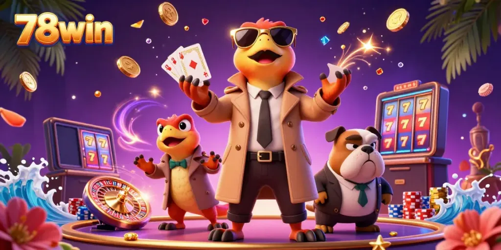 Experience the excitement of 78win with raptors disguised for a VIP casino encounter in this engaging digital scene.