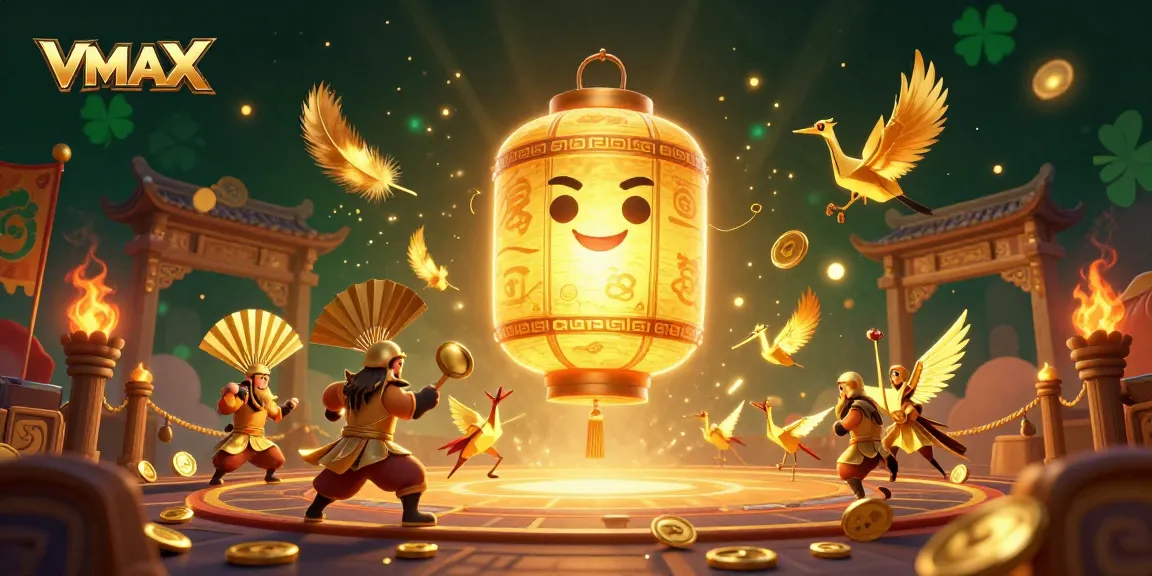 VMAX offers thrilling casino action with golden lanterns, energetic warriors, and vibrant gambling symbols.