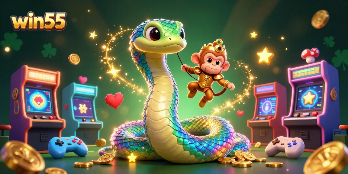 Experience the thrills of win55 gaming in this vibrant casino-themed illustration.
