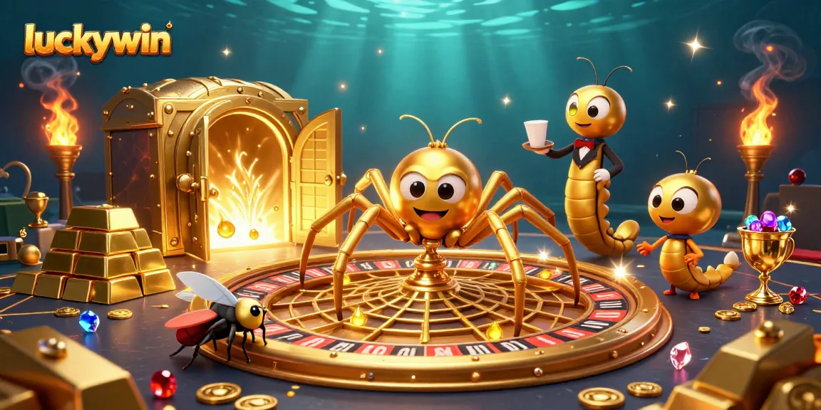Experience thrilling gameplay at luckywin with a golden spider spinning a roulette web.