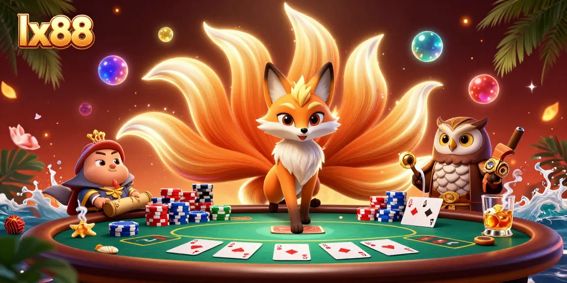 Experience thrilling poker games at lx88 with colorful spirit characters and dynamic casino elements.