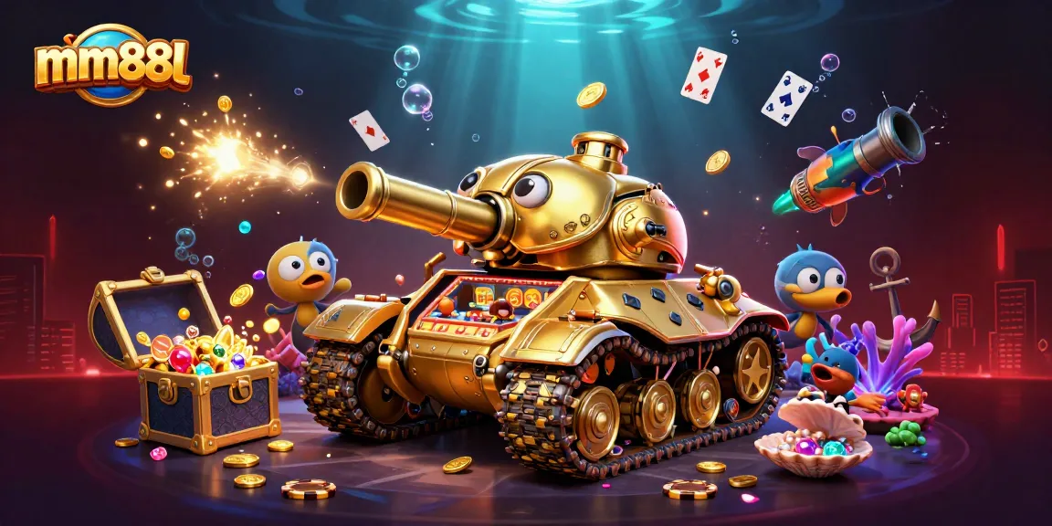 Experience mm88l's vibrant golden beetle tank casino with tiny patrons and sparkling elements