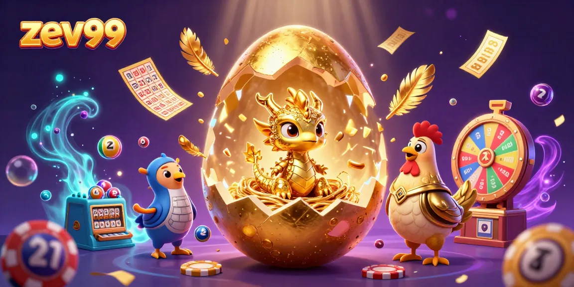 Experience zev99's thrilling casino atmosphere with a dazzling golden baby dragon and lively lottery elements.