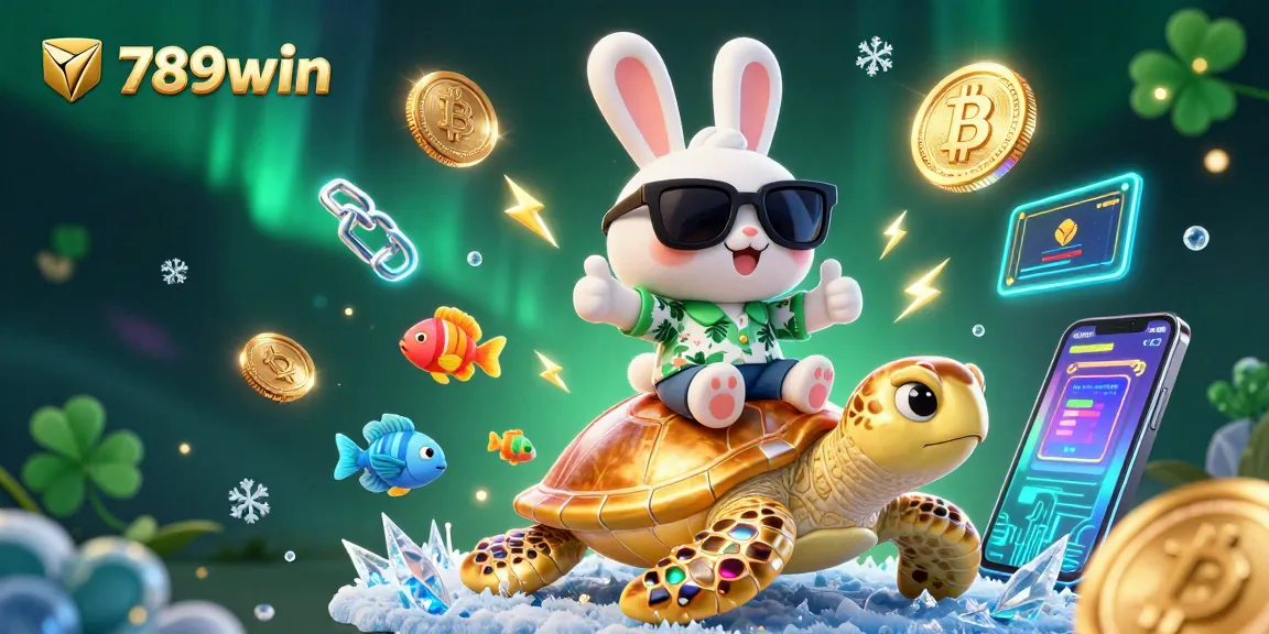 Experience 789win's vibrant 3D casino scene with lucky rabbit, sea turtle, and crypto elements.