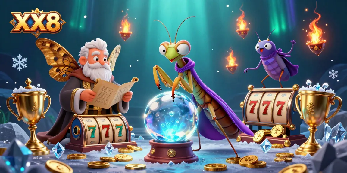 Experience thrilling slots and fortune with XX8 in a mystical 3D casino scene featuring vibrant characters.