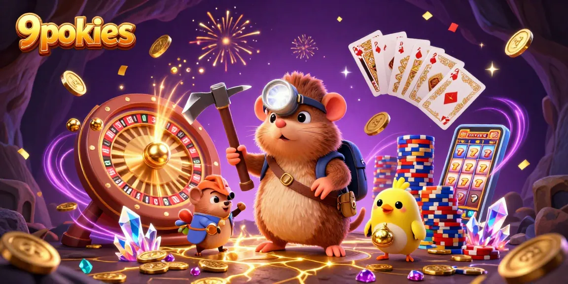 Experience the excitement of 9pokies with treasures and cascading rewards in this dynamic casino scene.